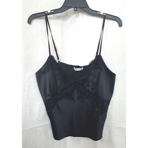 Abercrombie & Fitch Babydoll Black Satin Lace Trim Cami Sleepwear Top Size M Y2K